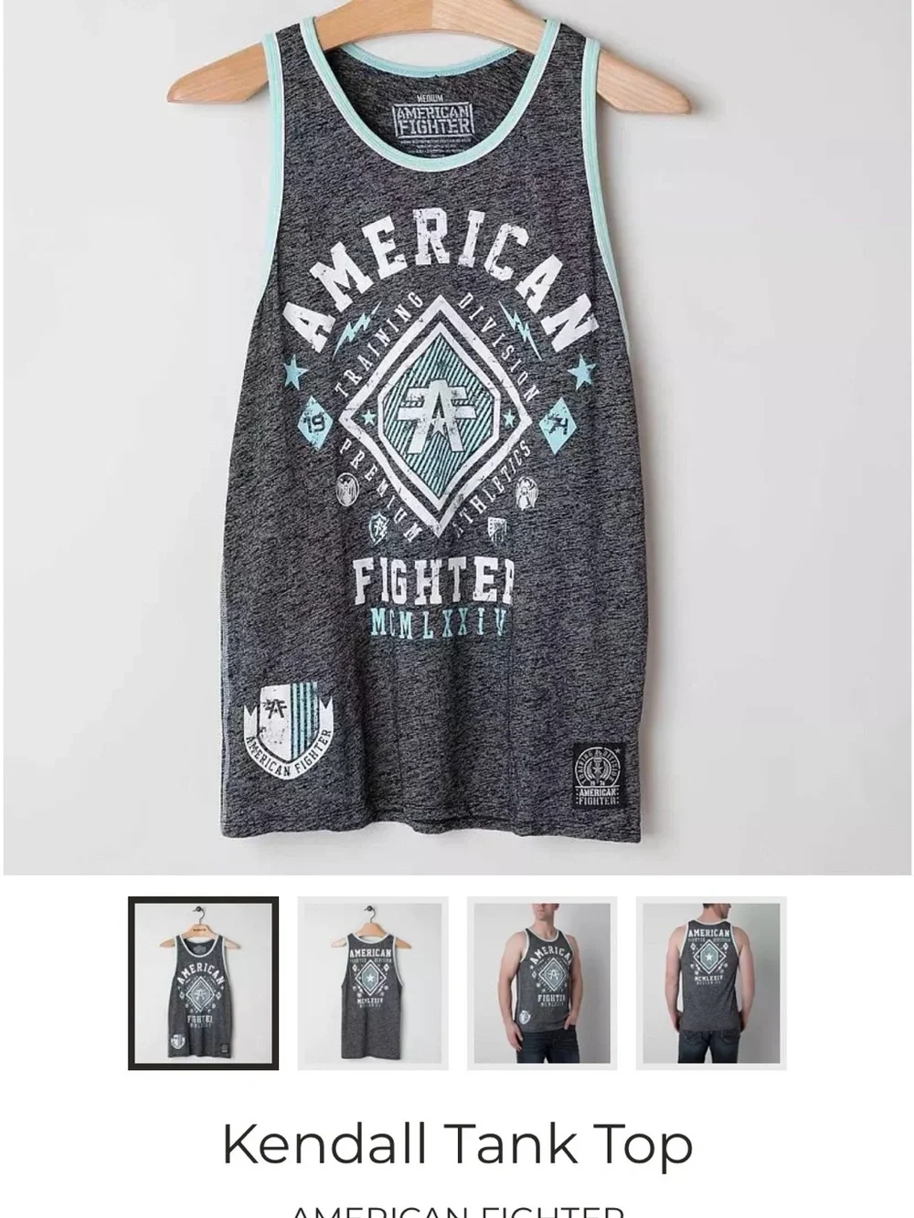 American Fighter Gray Tank Top with Blue Trim